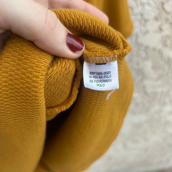 Big Bud Press Mustard Fisherman Polo Top 100% Cotton Made in USA Size L - Picture 4 of 4
